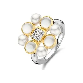 Prsten Zlacený prsten TI SENTO Perlový květ 12325YP/56