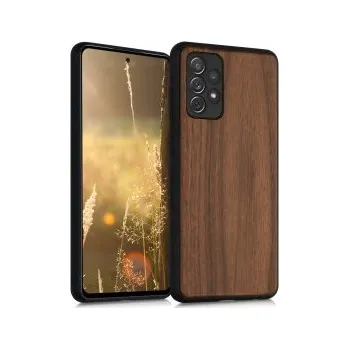 Pouzdro na mobilní telefon Dřevěné pouzdro pro Samsung Galaxy A72 - tmavě hnědá