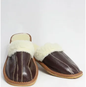 Dámské pantofle Dámské kožené papuče model 28 tmavě hnědé prošívané, VELIKOST 41