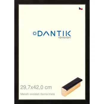 Rám na obraz DANTIK rámeček 29,7x42 | Metalli oidati černozlatá (Plexi Čiré) (Vyrobeno s láskou u nás v DANTIKU)