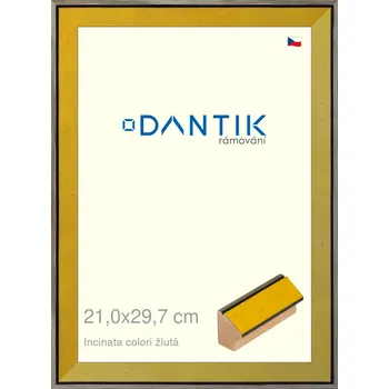 Rám na obraz DANTIK rámeček 21x29,7 | INCLINATA colori žlutá (Sklo Čiré) (Vyrobeno s láskou u nás v DANTIKU)