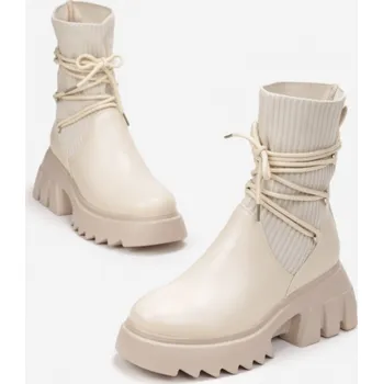 Dámské kozačky Dámské nízké kozačky JJ33 béžové, VELIKOST 40