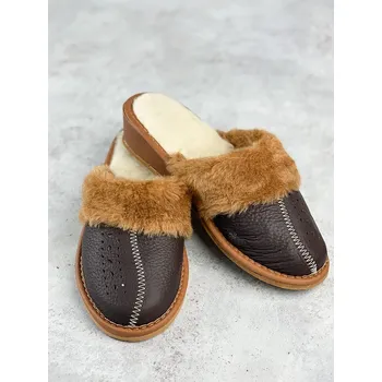 Dámské pantofle Dámské kožené papuče model 42 černé prošívané podpatek, VELIKOST 38