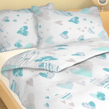 Povlečení Ložní povlečení bavlněný satén srdíčka tyrkysová - 140x200 + 50x70 cm