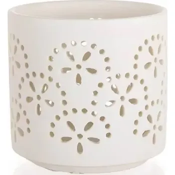 Věšák Svícen na čajové svíčky porcelánový 7,4x7cm Květiny bílý