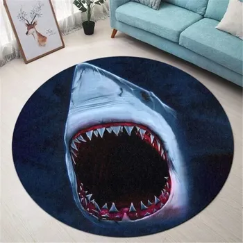 Koberec Kulatý dětský protiskluzový koberec 3D design do obýváku | žralok - 4,60 cm x 60 cm