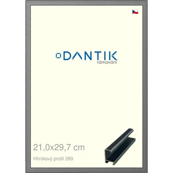 Rám na obraz DANTIK rámeček 21x29,7 | ALU profil 7269 Platina matná (Sklo Čiré) (Vyrobeno s láskou u nás v DANTIKU)