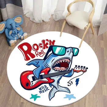 Koberec Kulatý dětský protiskluzový koberec 3D design do obýváku | žralok - 15,80 cm x 80 cm