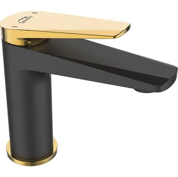 Vodovodní baterie Laveo Rubio, umyvadlová baterie h-148 s odtokovou zátkou ClickClack, černá-zlatá lesklá, LAV-BVR_722G