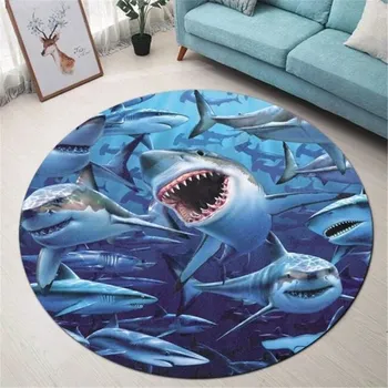 Koberec Kulatý dětský protiskluzový koberec 3D design do obýváku | žralok - 6,60 cm x 60 cm