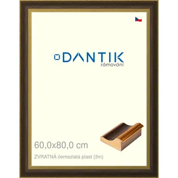 Rám na obraz DANTIK rámeček 60x80 | ZVRATNÁ černozlatá plast (Plexi Čiré) (Vyrobeno s láskou u nás v DANTIKU)