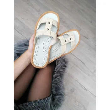 Dámské pantofle Dámské kožené papuče model 4 béžová přezka, VELIKOST 37