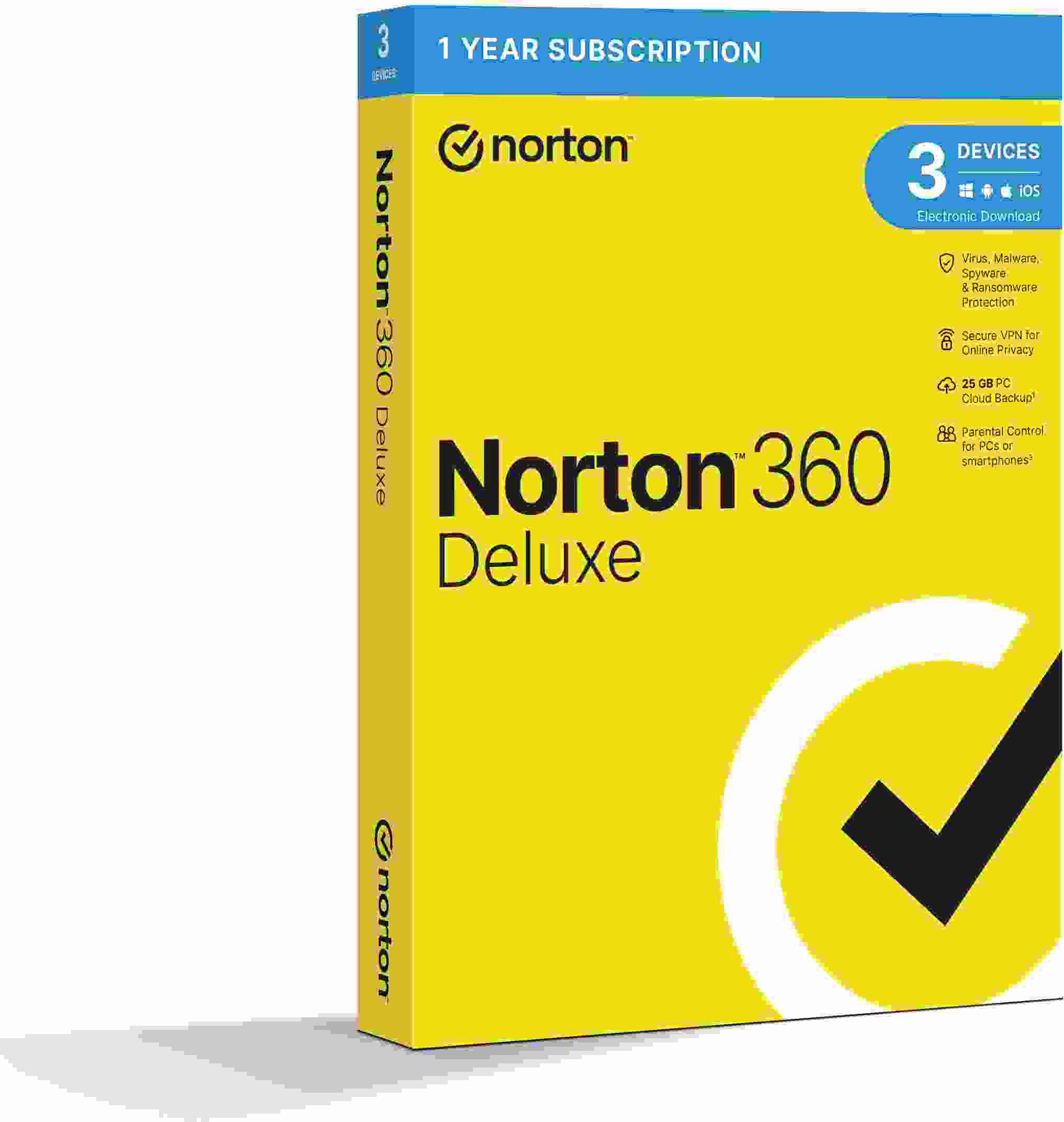 NORTON 360 DELUXE 25GB +VPN 1 uživatel pro 3 zařízení na 1 rok BOX 1524080
