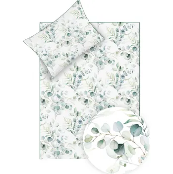 Povlečení DARRÉ Saténové povlečení do postýlky Eukalyptus bílé 95 x 130 + 45 x 65 cm