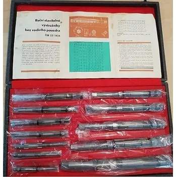 Výstružník Výstružník stavitelný - sada Narex, ČSN 221424, rozsah 10,25 - 33,00 mm. Níže větší foto. (Narex. Třída jakosti I a. Nepoužité. Originální balení. Osvědčení jakosti a kompletnosti výrobku. Celkem 12 ks. Níže popis, pokyny. Kliknutím na obrázek, obrázek zv