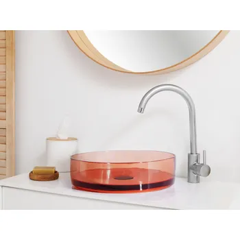 Umyvadlo Koupelnové umyvadlo červené průhledné umyvadlo s pevným povrchem 36 cm kulaté do koupelny Beliani