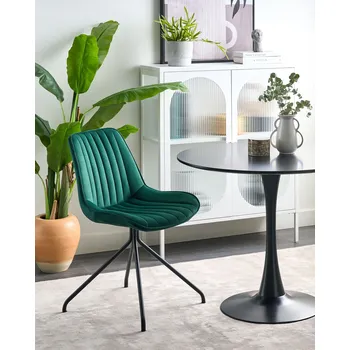 Jídelní židle Sada 2 jídelních židlí zelené sametové čalounění prošívané bez opěrek ocelový rám retro design Beliani