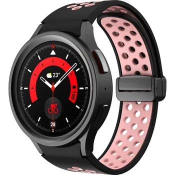 Příslušenství k chytrým hodinkám Perforovaný magnetický řemínek pro Samsung Watch 4/5/6 Barva: Černo-růžový s černou přezkou