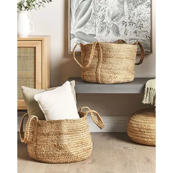 Sada 2 úložných košů jutové přírodní 38 cm nádoby na prádlo Boho doplněk ložnice obývák Beliani