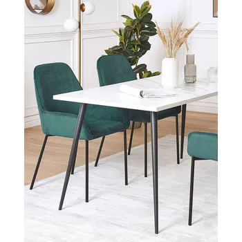 Jídelní židle Sada 2 jídelních židlí zelený manšestr čalouněné černé kovové nohy ve stylu glamour Beliani