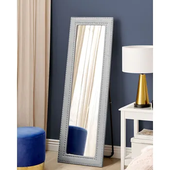 Zrcadlo Stojací zrcadlo Černá umělá kůže 50 x 150 cm se stojanem ozdobný rám se cvočky Glamour nástěnná dekorace Beliani