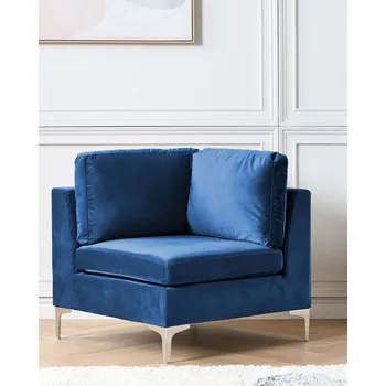 Křeslo Rohové sekční křeslo modré sametové k modulární pohovce Stříbrné kovové nohy Glamour Styl Beliani