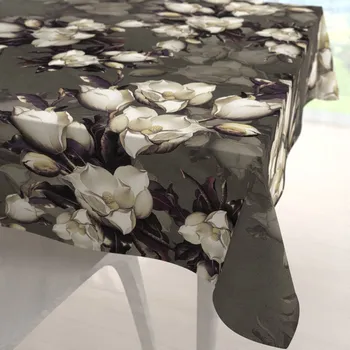 ubrus Sametový čtvercový ubrus Tamara TMR-034 Květy gardénie na hnědošedém 40x40 cm