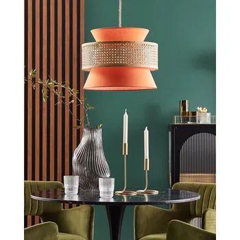 Závěsná lampa přírodní korálová červená ratan polyesterové stínidlo Boho závěsné světlo osvětlení Beliani