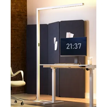 Stojací lampa Stojací LED lampa bílá hliníková 194 cm kancelářská lampa s funkcí stmívání a senzorem pohybu moderní dizajn Beliani