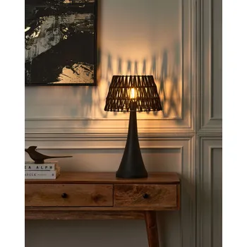 Stojací lampa Stolní lampa Černý bavlněný stínidlo Základna z mangového dřeva Kovový rám Jedno světlo Moderní design Domácí doplňky Obývací pokoj Beliani