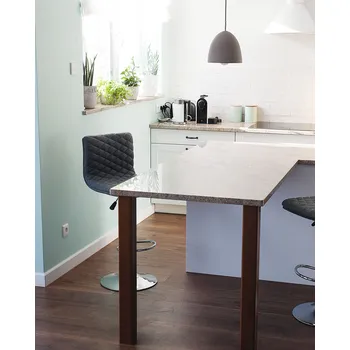 Barová židle Sada 2 barových stoliček šedé čalouněné sedadlo Prošívaný plynový zdvih Výškově nastavitelný otočný s opěrkou nohou Beliani