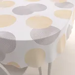 Sametový oválný ubrus Tamara TMR-023 Žluté a šedé designové kruhy na smetanovém 100x160 cm