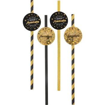 Party dekorace Santex Brčka papírová Happy Birthday Sparkling zlaté 8 ks