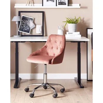 Otočná kancelářská stolička růžová sametová čalouněná nastavitelná výška prošívané opěradlo Beliani