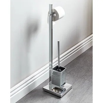 Stojan na toaletní papír a kartáč, stříbrná lesklá ocel, volně stojící, chromovaná povrchová úprava, moderní koupelnový doplněk Beliani