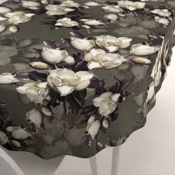 ubrus Sametový oválný ubrus Tamara TMR-034 Květy gardénie na hnědošedém 50x100 cm