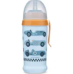 Canpol babies Sportovní láhev se silikonovou nevylévací slámkou AUTA 350 ml světle modrá