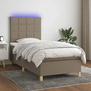 Postel vidaXL Box spring postel s matrací a LED 90x190 cm textil [3135399] Barva: taupe