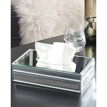 Zásobník na papírové ručníky Dekorativní box na ubrousky, stříbrné sklo s krystaly, obdélníková krabička na kapesníky, glamour styl Beliani