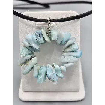 Náhrdelník Náhrdelník Larimar AA sekaný - přívěsek kruhový na kůži 2