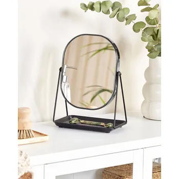 Zrcadlo Kosmetické zrcadlo černé kovové 20 x 22 cm stolové obojstranné zvětšovací sklo Beliani