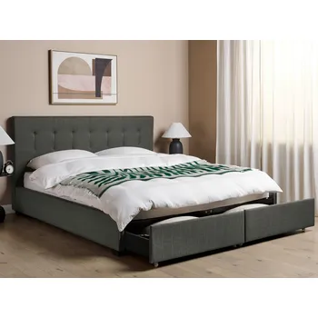 Postel Tmavě šedá čalouněná postel 180 x 200 cm s nádobou a rámem s prošívaným čelo Beliani