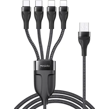 Datový kabel Kabel YESIDO pro Apple iPhone / iPad - USB-A na 2x USB-C + 2x Lightning - tkanička - černý - 1,2m