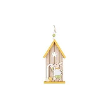 Velikonoční dekorace Domeček se zajíčkem žlutý na zavěšení