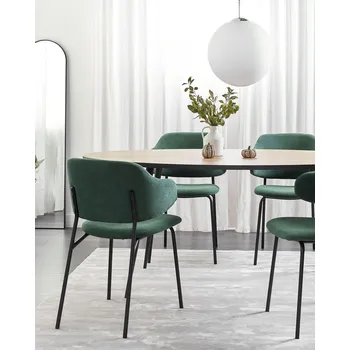 Jídelní židle Sada 2 jídelních židlí zelené látkové čalounění černé kovové nohy bez područek zaoblené opěradlo moderní moderní design Beliani