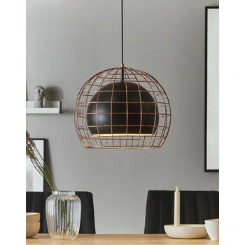 Závěsná lampa černé kovové stínítko s mřížkou v měděném sférickém tvaru průmyslového vzhledu pro kuchyň obývací pokoj ložnice a jídelna Beliani