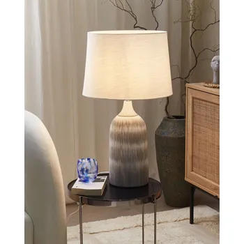 Lampička Stolní lampa šedá keramická základna 66 cm bílé látkové stínidlo klasická stolní lampa lampa k posteli Beliani