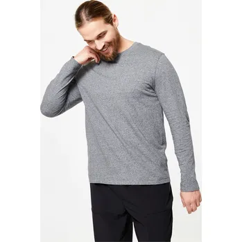 Dámská mikina DOMYOS Pánské fitness tričko s dlouhým rukávem 100 M ŠEDÁ