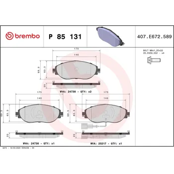 Brzdová destička Sada brzdových destiček, kotoučová brzda BREMBO P 85 131