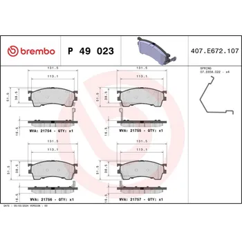 Brzdová destička Sada brzdových destiček, kotoučová brzda BREMBO P 49 023